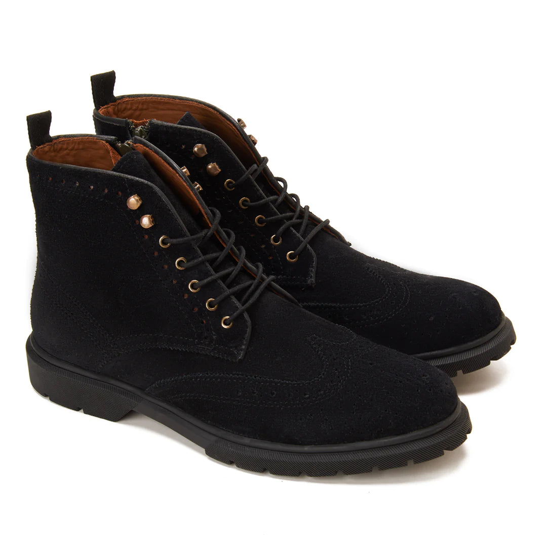 Oxford Suede Boot with side zipper - Black