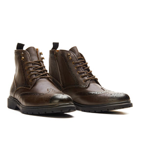 Oxford leather Boot with side zipper - Brown